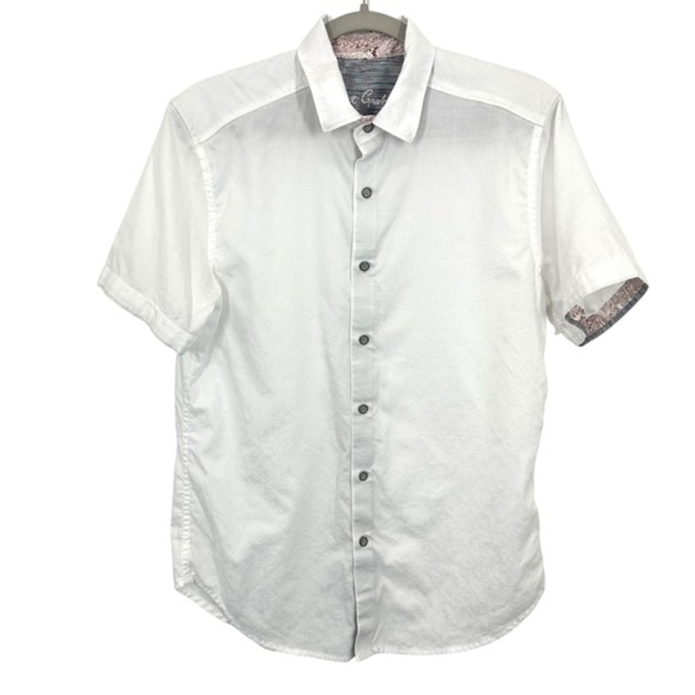 Robert Graham Mens White Paisley Short Sleeve Button Up Shirt Classic Fit Size S